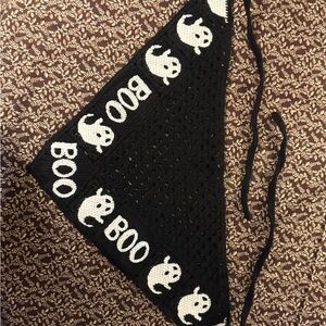 NEW Handmade Crochet Ghost "BOO" Triangle Bandana - Spooky Hair Scarf